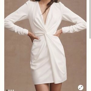 Tadashi Shoji Sabine Plunge V-Neck Twist-Front Long-Sleeve Mini Dress